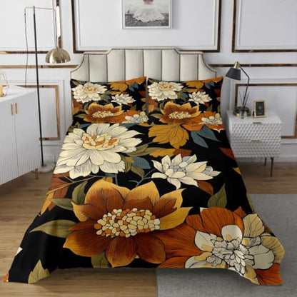Feelyou King Size Floral Bedspread Set with Pillowcases - Spring Boho Quilted Coverlet in Black White Green Yellow