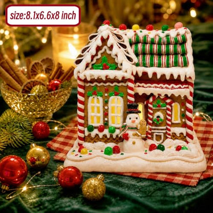Lighted Gingerbread House Decor - 8 Inch Christmas Clay Display with LED Light