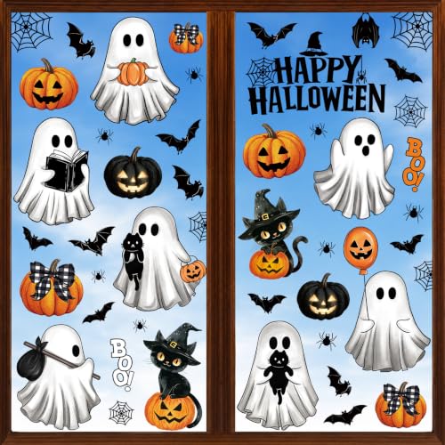 Halloween Ghost Window Cling Stickers Set - Pumpkin & Cat Variations