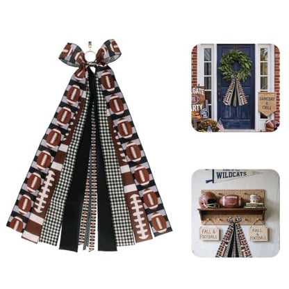 Football Wreath Bow Black White Plaid Maple Leaf Decoration for Game Day