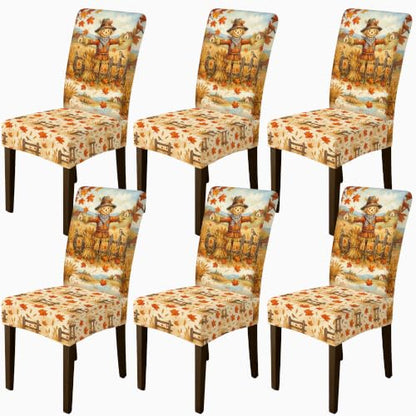 Fall Scarecrow Chair Covers for Dining Chairs 6pcs Orange Spandex Washable