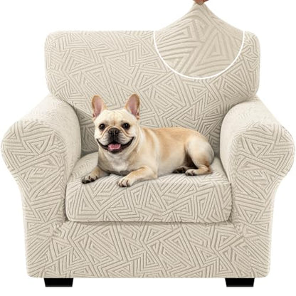 Beige 2-Piece Stretch Armchair Cover Set 31-46 Inches with Cushion