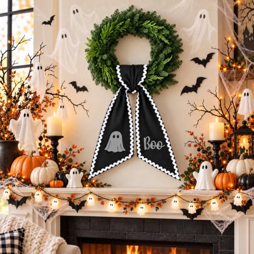 Halloween Ghost Wreath Sash for Front Door - Boo Design, 55 Inch