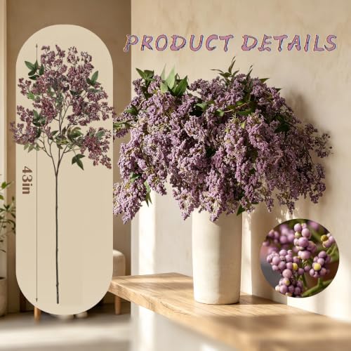 Purple Nandina Berry Spray 41 Inch Artificial Flower Stem for Vase - Set of 3