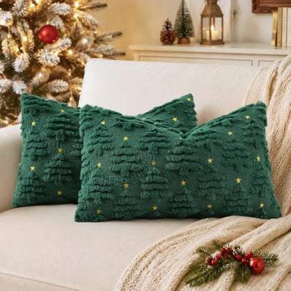 DecorUhome Christmas Tree Dark Green Throw Pillow Covers Set of 2 - 12x20