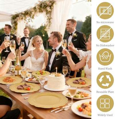 Gold Charger Plates Set 60 Pcs 13 Inch Round Elegant Table Decor for Weddings & Events - Variation of Gold / 60 Pcs