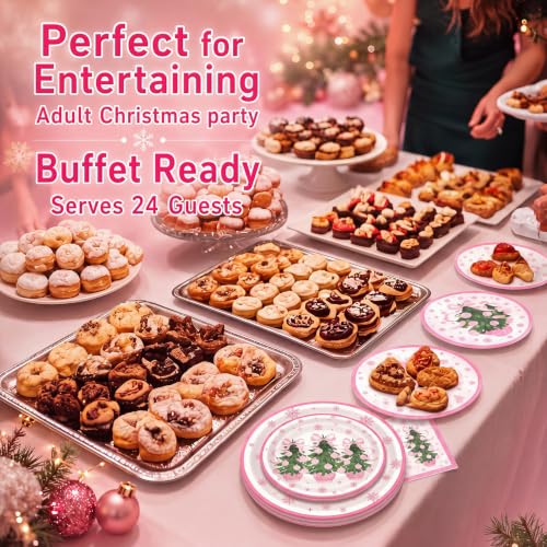 Pink Potted Plant Christmas Party Plates & Napkin Set - Coquette Variation
