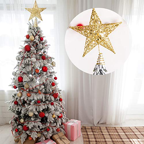 10-Inch Gold Christmas Tree Topper Star Holiday Decoration Glitter Metal