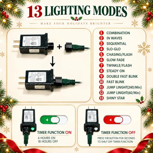 Connectable 2-Pack 164ft 400 LED Christmas String Lights Warm White with 13 Modes