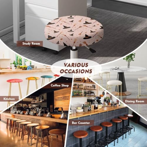 KEIAHUAN 2 Pack Round Bar Stool Seat Covers - Witch Hat Print, Fits 12-16 Inch