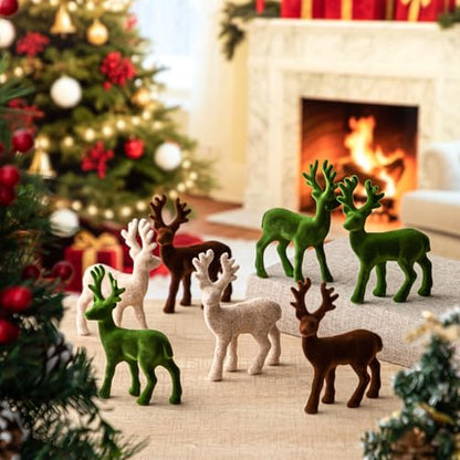 15 Pcs Reindeer Figurines Velvet Christmas Tabletop Ornaments Deer