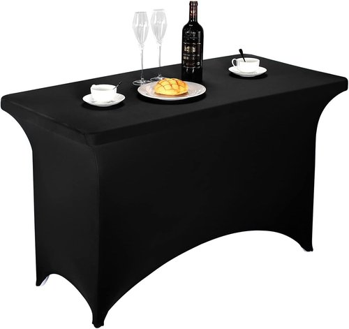FORLIFE Spandex Table Cover - Fitted 4ft Rectangular Tablecloth for Weddings & Parties | Black