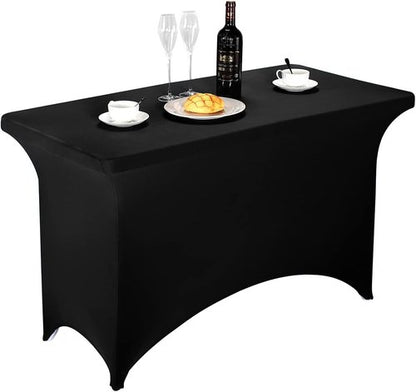 FORLIFE Spandex Table Cover - Fitted 4ft Rectangular Tablecloth for Weddings & Parties | Black