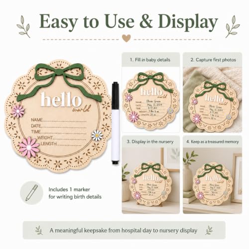 Baby Announcement Sign Floral Wooden Plaque Nursery Wall Decor