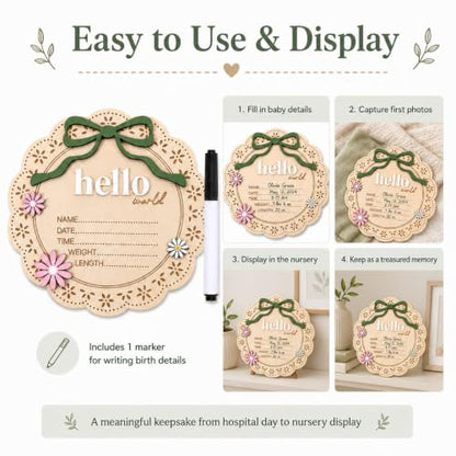 Baby Announcement Sign Floral Wooden Plaque Nursery Wall Decor