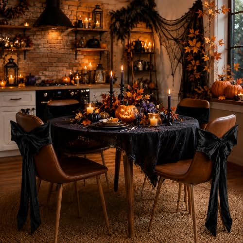 Black Velvet Chair Bow Sashes - Halloween Decor, 4 Pcs - Bat Wing Design