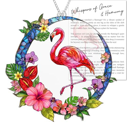 Moon Flamingo Window Hanging Ornament with Story Card - Pink Flamingo Decor