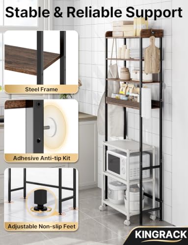 KINGRACK Brown 4-Tier Over-the-Toilet Bathroom Shelf with Hooks