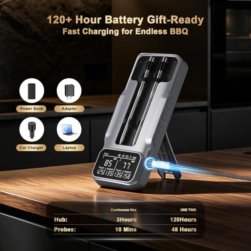 Wireless Meat Thermometer Digital with Bluetooth 800FT Range - Silver