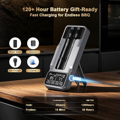 Wireless Meat Thermometer Digital with Bluetooth 800FT Range - Silver