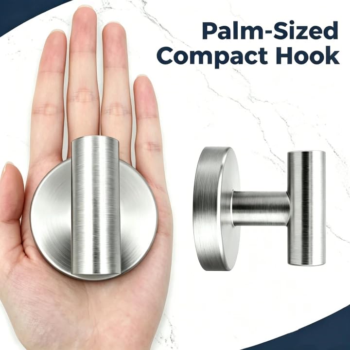 No-Drill Reusable Towel Hooks Set of 2 for Bathroom & Kitchen
