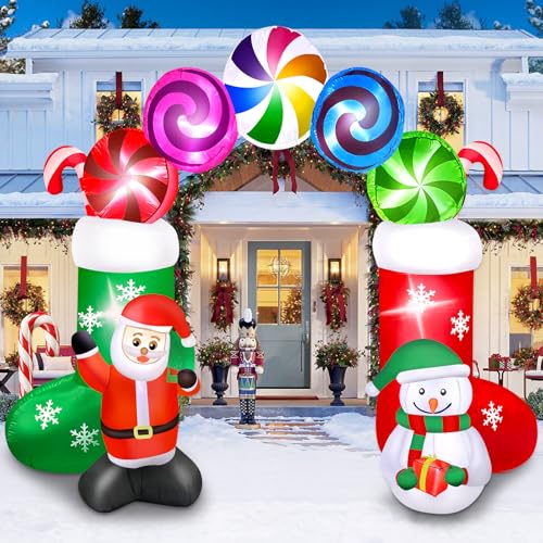 7.8FT Christmas Inflatable Archway with Santa Snowman & LED Lights - Yard Decor
