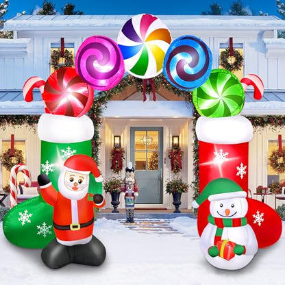 7.8FT Christmas Inflatable Archway with Santa Snowman & LED Lights - Yard Decor