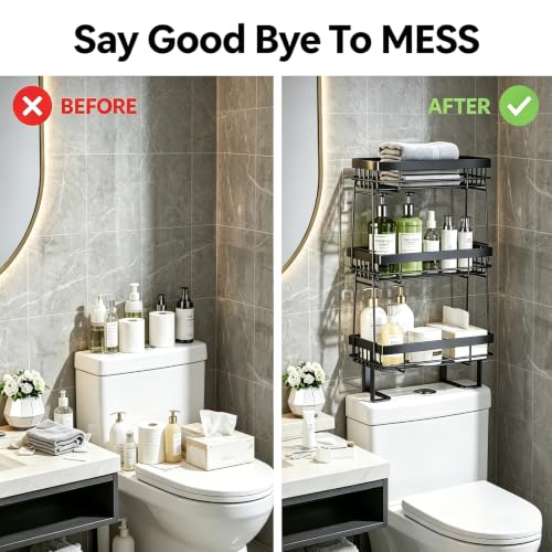 Over The Toilet Shelf Bathroom Organizer No-Drill Black Storage Rack
