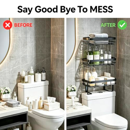 Over The Toilet Shelf Bathroom Organizer No-Drill Black Storage Rack