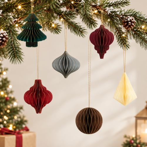 Green 6 Pcs Paper Christmas Tree Honeycomb Decorations for Holiday & Winter Wonderland