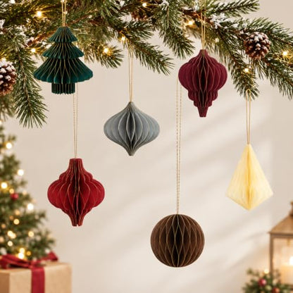 Green 6 Pcs Paper Christmas Tree Honeycomb Decorations for Holiday & Winter Wonderland