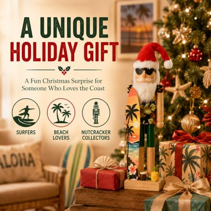 15 Inch Santa Nutcracker Wooden Holiday Decor with Tropical Hawaiian Style