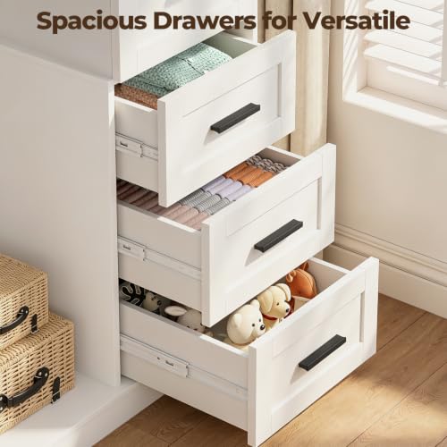 White Wardrobe Closet with Doors, 3 Drawers & Hanging Rod - Armoire 66.5'' H x 31.5'' W x 18.1'' D