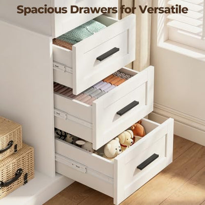 White Wardrobe Closet with Doors, 3 Drawers & Hanging Rod - Armoire 66.5'' H x 31.5'' W x 18.1'' D