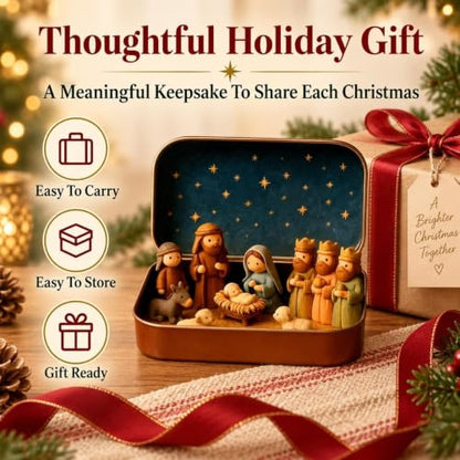Mini Pocket Nativity Scene in Tin Box Christmas Decor Set 1pc Small Figures
