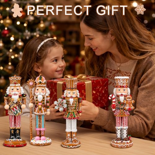 Christmas Gingerbread Nutcracker Figures Set - Resin Holiday Decor, 6 Inches