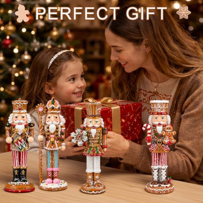 Christmas Gingerbread Nutcracker Figures Set - Resin Holiday Decor, 6 Inches