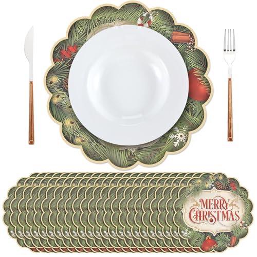 Christmas Paper Placemats 13 Inch Pack of 100 - Festive Round Holiday Table Decor