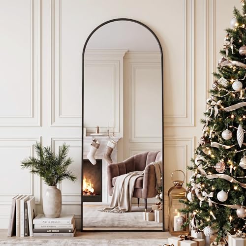 58 Inch Full Length Arched Mirror with Aluminum Frame - Black - Novlux Variation