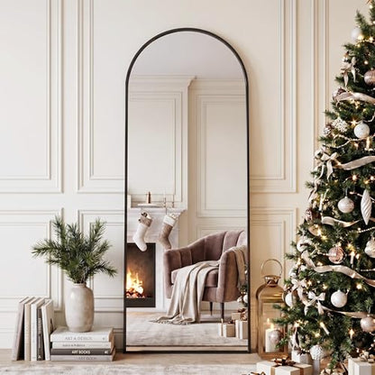 58 Inch Full Length Arched Mirror with Aluminum Frame - Black - Novlux Variation