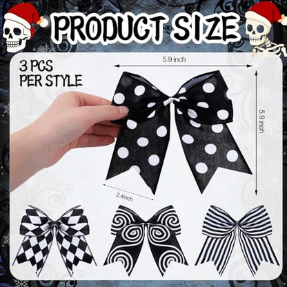 12 Pcs Black and White Christmas Bows Halloween Tree Decor Set