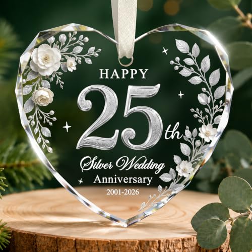 25th Wedding Anniversary Ornament - Silver Keepsake Heart - Happy 25th Gift