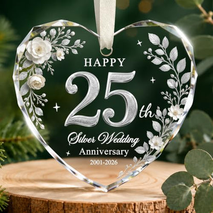25th Wedding Anniversary Ornament - Silver Keepsake Heart - Happy 25th Gift