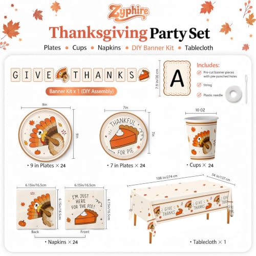 Thanksgiving Party Supplies Kit with Plates, Cups, Napkins, Tablecloth & Banner