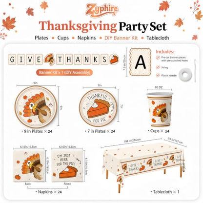 Thanksgiving Party Supplies Kit with Plates, Cups, Napkins, Tablecloth & Banner