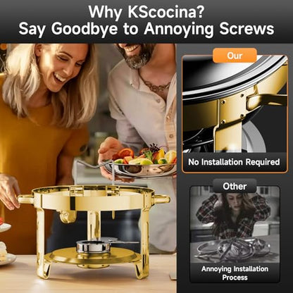 KScocina 4 Pack 5QT Gold Stainless Steel Buffet Chafing Dishes Set