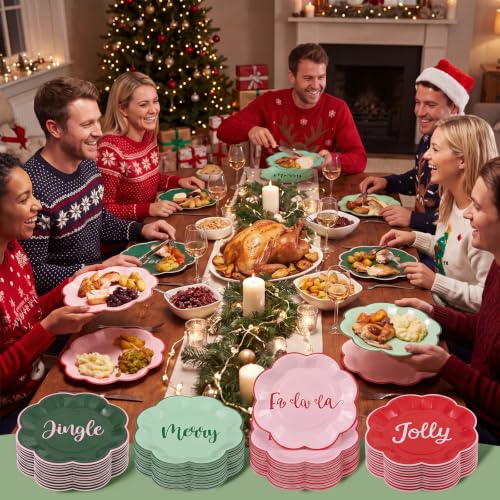 Christmas Disposable Paper Plates 7 Inch - Set of 50, Festive Holiday Design