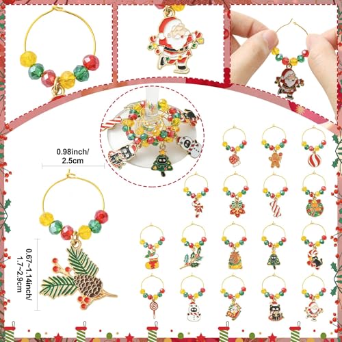 Christmas Wine Glass Charms Set - 18 Festival Theme Stem Goblet Decorations