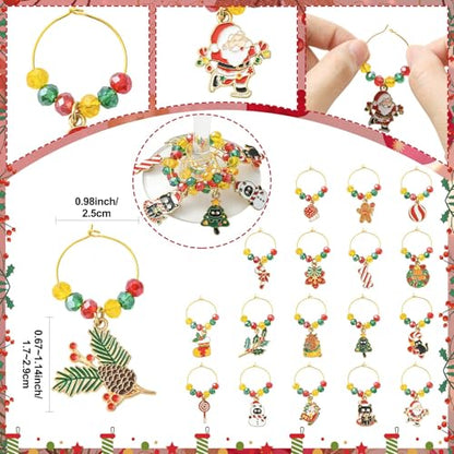 Christmas Wine Glass Charms Set - 18 Festival Theme Stem Goblet Decorations