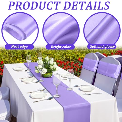 Light Purple Satin Table Runner Bulk 36 Pack 12 x 108 Inch for Weddings Parties